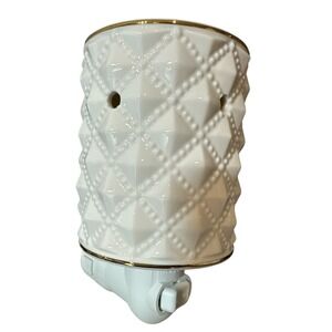 Scentsy DIAMOND MILK GLASS Mini Wall Plug-In White w/ Gold Nightlight Warmer NIB